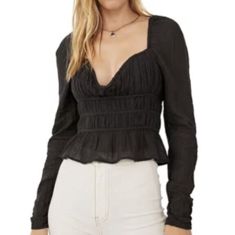 Free People Aurora Long Sleeve Structured Long Sleeve Cropped Blouse Medium
